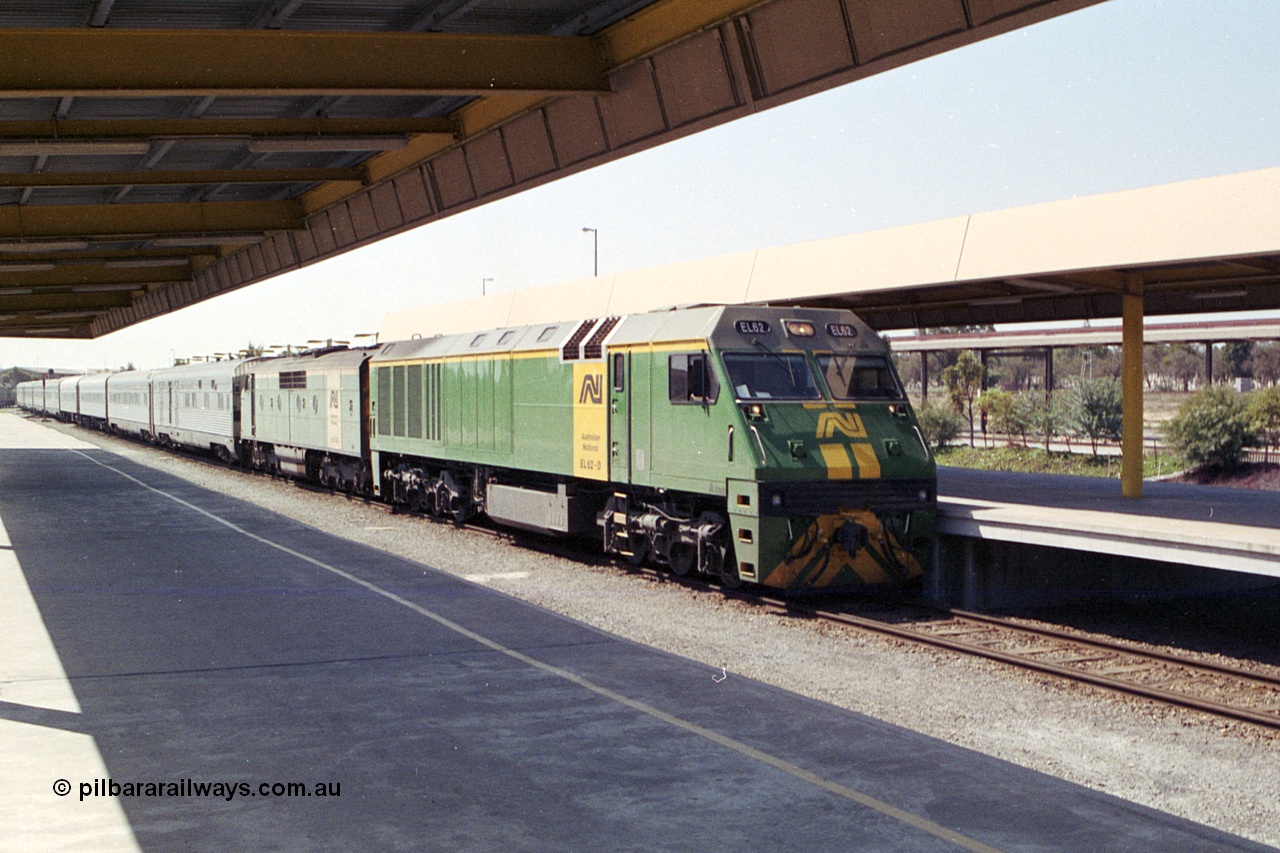 215-30
Keswick, the Australian National Adelaide interstate passenger terminal with the Indian Pacific arriving behind EL class EL 62 Goninan built General Electric CM30-8 serial 8013-07/90-114 with a GM class as second unit.
Keywords: EL-class;EL62;Goninan;GE;CM30-8;8013-07/90-114;