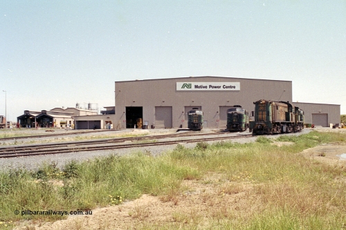 215-25
Dry Creek Motive Power Centre, Australian National maintenance and servicing centre, view of the roads at the north end of the facility, two 930 class, the 500 class shunter with an 830 class and 930 class.

