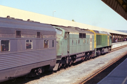 215-32
Keswick, the Australian National Adelaide interstate passenger terminal with the Indian Pacific arriving behind EL class EL 62 Goninan built General Electric CM30-8 serial 8013-07/90-114 with GM class GM 30 as second unit.
Keywords: GM-class;GM30;Clyde-Engineering-Granville-NSW;EMD;A16C;64-366;