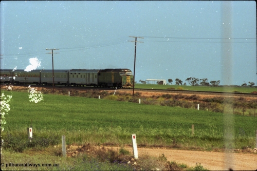 216-02
Long Plains, the down passenger train to Alice Springs 'The Ghan' on approach with power from an AN livered DL class DL 37 Clyde Engineering EMD model AT42C serial 88-1245.
Keywords: DL-class;DL49;Clyde-Engineering-Kelso-NSW;EMD;AT42C;89-1268;