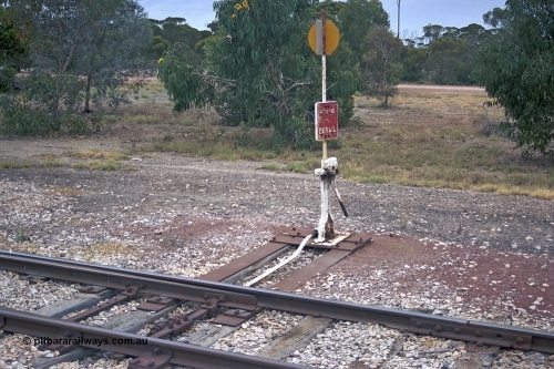 245-33
Minnipa yard, looking in the up direction at the switch stand from goods siding 2 to goods siding 3 located at the down (north) end of the yard. 7th April, 2003.
