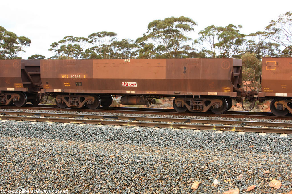 100822 5871
WOE type iron ore waggon WOE 30282 is one of a batch of one hundred and thirty built by Goninan WA between March and August 2001 with serial number 950092-032 and fleet number 624 for Koolyanobbing iron ore operations, Binduli Triangle 22nd August 2010.
Keywords: WOE-type;WOE30282;Goninan-WA;950092-032;