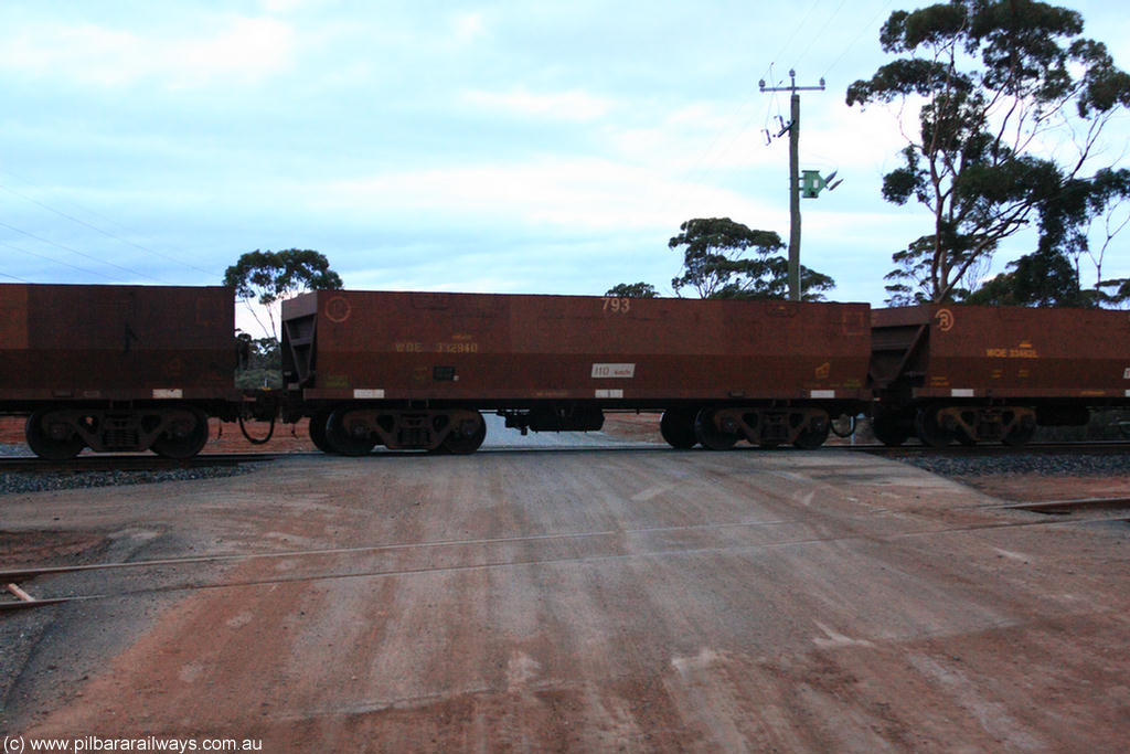 100822 6249
WOE type iron ore waggon WOE 33294 is one of a batch of thirty five built by United Goninan WA between January and April 2005 with serial number 950104-034 and fleet number 793 for Koolyanobbing iron ore operations, on empty train 1416 at Hampton, 22nd August 2010.
Keywords: WOE-type;WOE33294;United-Goninan-WA;950104-034;