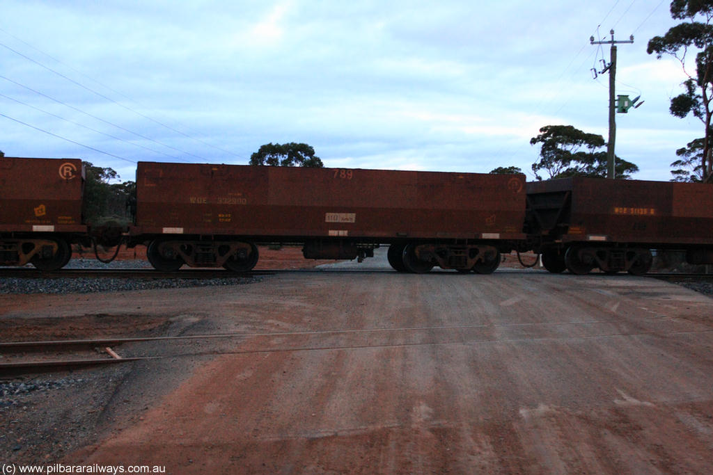 100822 6316
WOE type iron ore waggon WOE 33290 is one of a batch of thirty five built by United Goninan WA between January and April 2005 with serial number 950104-030 and fleet number 789 for Koolyanobbing iron ore operations, on empty train 1416 at Hampton, 22nd August 2010.
Keywords: WOE-type;WOE33290;United-Goninan-WA;950104-030;