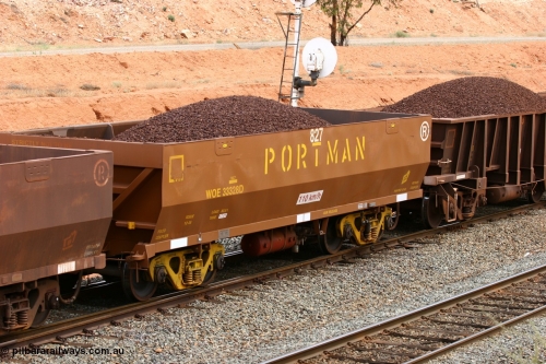 060116 2676
WOE type iron ore waggon WOE 33328 is one of a batch of one hundred and forty one built by United Goninan WA between November 2005 and April 2006 with serial number 950142-033 and fleet number 827 for Koolyanobbing iron ore operations, West Kalgoorlie January 16, 2006.
Keywords: WOE-type;WOE33328;United-Goninan-WA;950142-033;
