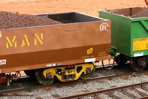 060116 2685
WOE type iron ore waggon WOE 33297 is one of a batch of one hundred and forty one built by United Goninan WA between November 2005 and April 2006 with serial number 950142-002 and fleet number 796 for Koolyanobbing iron ore operations, shows builders plate AMTECH AEI tag and Barber S2 bogie with load compensating device, West Kalgoorlie 16th January 2006.
Keywords: WOE-type;WOE33297;United-Goninan-WA;950142-002;