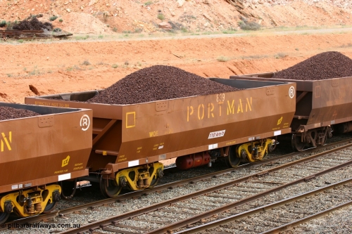 060116 2687
WOE type iron ore waggon WOE 33340 is one of a batch of one hundred and forty one built by United Goninan WA between November 2005 and April 2006 with serial number 950142-045 and fleet number 839 for Koolyanobbing iron ore operations, West Kalgoorlie January 16, 2006.
Keywords: WOE-type;WOE33340;United-Goninan-WA;950142-045;