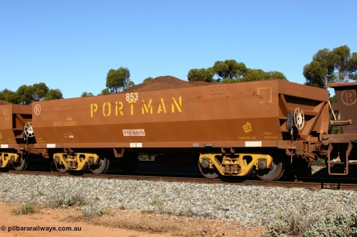 060528 4558
WOE type iron ore waggon WOE 33354 is one of a batch of one hundred and forty one built by United Goninan WA between November 2005 and April 2006 with serial number 950142-059 and fleet number 853 for Koolyanobbing iron ore operations. Seen here at Bonnie Vale loaded with fines. May 28, 2006.
Keywords: WOE-type;WOE33354;United-Goninan-WA;950142-059;