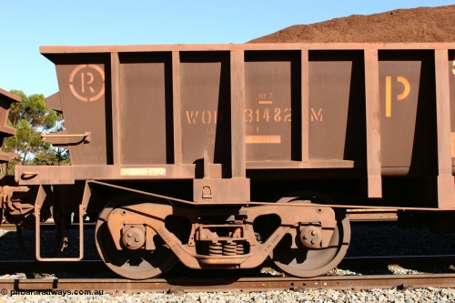 060528 4562
WOD type iron ore waggon WOD 31482 is one of a batch of sixty two built by Goninan WA between April and August 2000 with serial number 950086-054 and fleet number 545 for Koolyanobbing iron ore operations with a 75 ton capacity build date 07/2000, for Portman Mining to cart their Koolyanobbing iron ore to Esperance. Seen here loaded with fines in train 413 at Bonnie Vale. May 28, 2006.
Keywords: WOD-type;WOD31482;Goninan-WA;950086-054;
