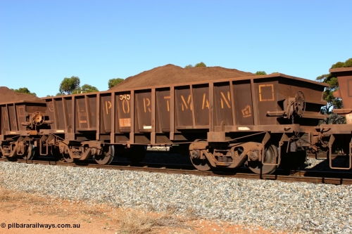 060528 4564
WOD type iron ore waggon WOD 31482 is one of a batch of sixty two built by Goninan WA between April and August 2000 with serial number 950086-054 and fleet number 545 for Koolyanobbing iron ore operations with a 75 ton capacity build date 07/2000, for Portman Mining to cart their Koolyanobbing iron ore to Esperance. Seen here loaded with fines in train 413 at Bonnie Vale. May 28, 2006.
Keywords: WOD-type;WOD31482;Goninan-WA;950086-054;