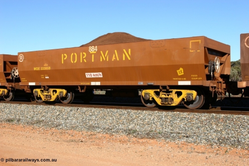 060528 4588
WOE type iron ore waggon WOE 33385 is one of a batch of one hundred and forty one built by United Group Rail WA between November 2005 and April 2006 with serial number 950142-090 and fleet number 884 for Koolyanobbing iron ore operations loaded with fines at Bonnie Vale May 28, 2006.
Keywords: WOE-type;WOE33385;United-Group-Rail-WA;950142-090;