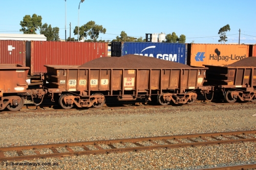 100602 8681
WO type iron ore waggon WO 31282 is one of a batch of eighty six built by WAGR Midland Workshops between 1967 and March 1968 with fleet number 162 for Koolyanobbing iron ore operations, with a 75 ton and 1018 ft³ capacity, West Kalgoorlie June 2, 2010. This unit was converted to WOS superphosphate in the late 1980s till 1994 when it was re-classed back to WO.
Keywords: WO-type;WO31282;WAGR-Midland-WS;WOS-type;