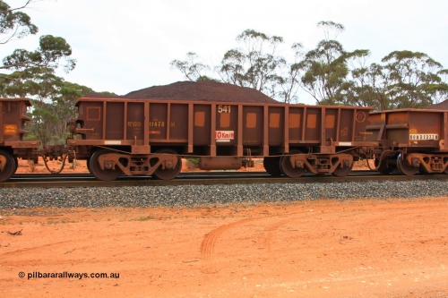 100605 9338
WOD type iron ore waggon WOD 31478 is one of a batch of sixty two built by Goninan WA between April and August 2000 with serial number 950086-050 and fleet number 541 for Koolyanobbing iron ore operations with a 75 ton capacity for Portman Mining to cart their Koolyanobbing iron ore to Esperance, now with PORTMAN painted out, Binduli Triangle, loaded with fines, June 5, 2010.
Keywords: WOD-type;WOD31478;Goninan-WA;950086-050;