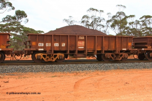 100605 9349
WO type iron ore waggon WO 31279 is one of a batch of eighty six built by WAGR Midland Workshops between 1967 and March 1968 with fleet number 159 for Koolyanobbing iron ore operations, with a 75 ton and 1018 ft³ capacity, Binduli Triangle, loaded with fines, June 5, 2010. This unit was converted to WOC for coal in 1986 till 1994 when it was re-classed back to WO.
Keywords: WO-type;WO31279;WAGR-Midland-WS;