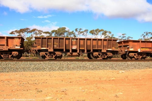 100729 01489
WOD type iron ore waggon WOD 31456 is one of a batch of sixty two built by Goninan WA between April and August 2000 with serial number 950086-028 and fleet number 519 for Koolyanobbing iron ore operations with a 75 ton capacity for Portman Mining to cart their Koolyanobbing iron ore to Esperance, PORTMAN has been painted out, Binduli, July 29, 2010.
Keywords: WOD-type;WOD31456;Goninan-WA;950086-028;