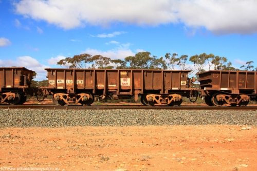 100729 01502
WO type iron ore waggon WO 31258 is one of a batch of eighty six built by WAGR Midland Workshops between 1967 and March 1968 with fleet number 145 for Koolyanobbing iron ore operations, with a 75 ton and 1018 ft³ capacity, Binduli Triangle, empty train July 29, 2010. This unit was converted to WOS superphosphate in the late 1980s till 1994 when it was re-classed back to WO.
Keywords: WO-type;WO31258;WAGR-Midland-WS;WOS-type;