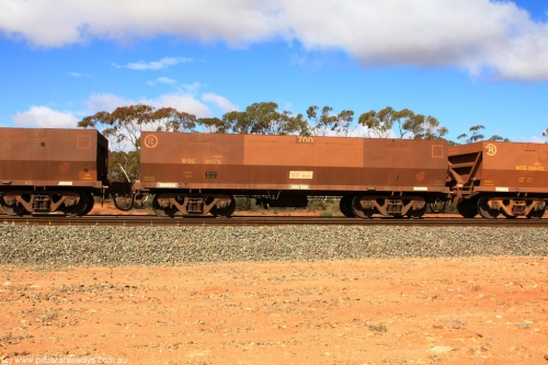 100729 01516
WOE type iron ore waggon WOE 31117 is one of a batch of one hundred and thirty built by Goninan WA between March and August 2001 with serial number 950092-107 and fleet number 700 for Koolyanobbing iron ore operations, at Binduli Triangle, July 29, 2010.
Keywords: WOE-type;WOE31117;Goninan-WA;950092-107;