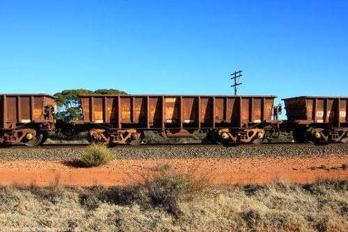 100731 02424
WOA type iron ore waggon WOA 31304 is one of a batch of thirty nine built by WAGR Midland Workshops between 1970 and 1971 with fleet number 202 for Koolyanobbing iron ore operations, with a 75 ton and 1018 ft³ capacity, on empty train 6418 at Binduli Triangle, July 31, 2010.
Keywords: WOA-type;WOA31304;WAGR-Midland-WS;