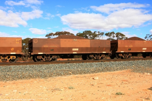 100731 02825
WOE type iron ore waggon WOE 33252 is one of a batch of twenty seven built by Goninan WA between September and October 2002 with serial number 950103-019 and fleet number 751 for Koolyanobbing iron ore operations, on loaded train 7415 at Binduli Triangle, July 31, 2010.
Keywords: WOE-type;WOE33252;Goninan-WA;950103-019;