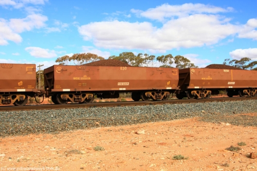 100731 02845
WOE type iron ore waggon WOE 33331 is one of a batch of one hundred and forty one built by United Goninan WA between November 2005 and April 2006 with serial number 950142-036 and fleet number 830 for Koolyanobbing iron ore operations, on loaded train 7415 at Binduli Triangle, July 31, 2010.
Keywords: WOE-type;WOE33331;United-Goninan-WA;950142-036;