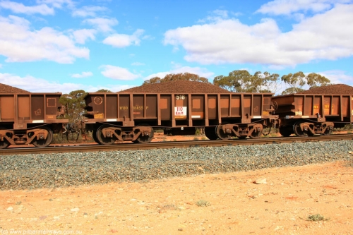 100731 02884
WOD type iron ore waggon WOD 31455 is one of a batch of sixty two built by Goninan WA between April and August 2000 with serial number 950086-027 and fleet number 518 for Koolyanobbing iron ore operations with a 75 ton capacity for Portman Mining to cart their Koolyanobbing iron ore to Esperance, now with PORTMAN painted out, on loaded train 7415 at Binduli Triangle, July 31, 2010.
Keywords: WOD-type;WOD31455;Goninan-WA;950086-027;