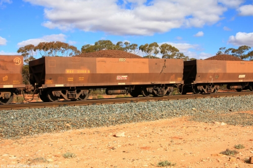100731 02938
WOE type iron ore waggon WOE 31109 is one of a batch of one hundred and thirty built by Goninan WA between March and August 2001 with serial number 950092-099 and fleet number 692 for Koolyanobbing iron ore operations, on loaded train 7415 at Binduli Triangle, July 31, 2010.
Keywords: WOE-type;WOE31109;Goninan-WA;950092-099;