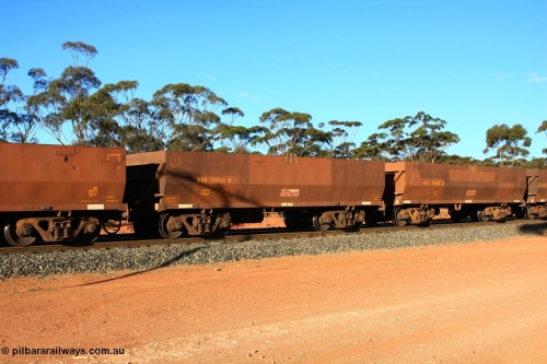 100731 03088
WOE type iron ore waggon WOE 33250 is one of a batch of twenty seven built by Goninan WA between September and October 2002 with serial number 950103-017 and fleet number 749 for Koolyanobbing iron ore operations, empty train arriving at Binduli Triangle, 31st July 2010.
Keywords: WOE-type;WOE33250;Goninan-WA;950103-017;