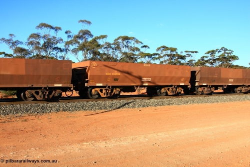 100731 03107
WOE type iron ore waggon WOE 33453 is one of a batch of seventeen built by United Group Rail WA between July and August 2008 with serial number 950209-017 and fleet number 8946 for Koolyanobbing iron ore operations, empty train arriving at Binduli Triangle, 31st July 2010.
Keywords: WOE-type;WOE33453;United-Group-Rail-WA;950209-017;