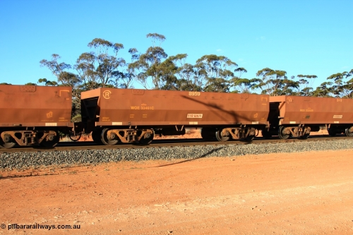 100731 03110
WOE type iron ore waggon WOE 33461 is one of a batch of one hundred and twenty eight built by United Group Rail WA between August 2008 and March 2009 with serial number 950211-003 and fleet number 8959 for Koolyanobbing iron ore operations, empty train arriving at Binduli Triangle, July 31, 2010.
Keywords: WOE-type;WOE33461;United-Group-Rail-WA;950211-003;