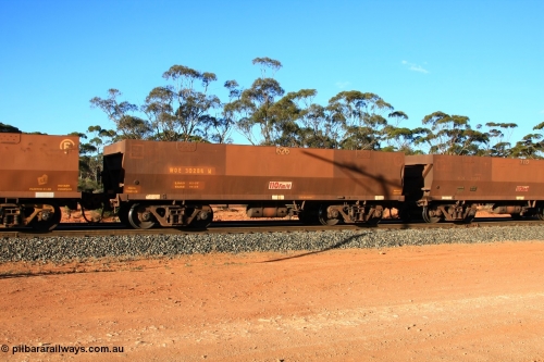 100731 03149
WOE type iron ore waggon WOE 30284 is one of a batch of one hundred and thirty built by Goninan WA between March and August 2001 with serial number 950092-034 and fleet number 626 for Koolyanobbing iron ore operations of 83 tonne load capacity, but with revised load of 82.5 tonne and PORTMAN painted out, empty train arriving at Binduli Triangle, July 31, 2010.
Keywords: WOE-type;WOE30284;Goninan-WA;950092-034;
