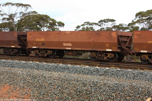 100822 5852
WOE type iron ore waggon WOE 33377 is one of a batch of one hundred and forty one built by United Goninan WA between November 2005 and April 2006 with serial number 950142-082 and fleet number 876 for Koolyanobbing iron ore operations, Binduli Triangle 22nd August 2010.
Keywords: WOE-type;WOE33377;United-Goninan-WA;950142-082;