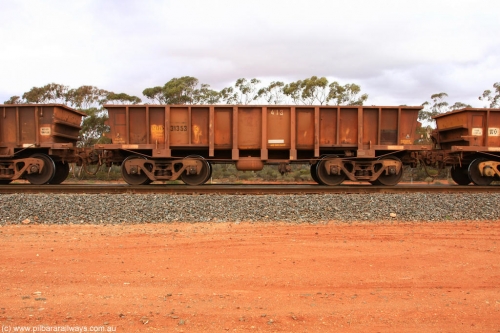 100822 5937
WOC type iron ore waggon WOC 31353 is one of a batch of thirty built by Goninan WA between October 1997 to January 1998 with fleet number 413 for Koolyanobbing iron ore operations with a 75 ton capacity, Binduli Triangle August 22, 2010.
Keywords: WOC-type;WOC31353;Goninan-WA;