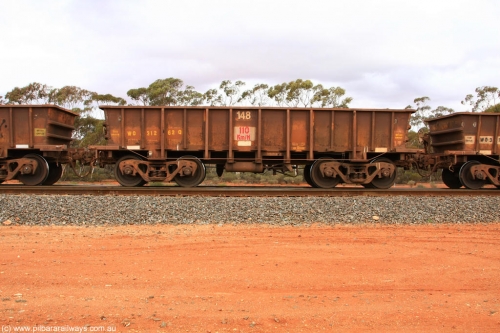 100822 5943
WO type iron ore waggon WO 31262 is one of a batch of eighty six built by WAGR Midland Workshops between 1967 and March 1968 with fleet number 148 for Koolyanobbing iron ore operations, with a 75 ton and 1018 ft³ capacity, Binduli Triangle 22nd August 2010. This unit was converted to WOC for coal in 1986 till 1994 when it was re-classed back to WO.
Keywords: WO-type;WO31262;WAGR-Midland-WS;