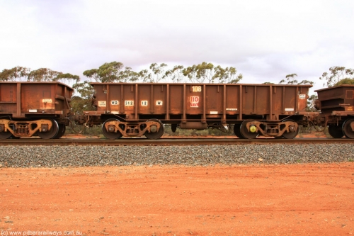 100822 5952
WO type iron ore waggon WO 31212 is one of a batch of eighty six built by WAGR Midland Workshops between 1967 and March 1968 with fleet number 108 for Koolyanobbing iron ore operations, with a 75 ton and 1018 ft³ capacity, Binduli Triangle August 22, 2010. This unit was converted to WOS superphosphate in the late 1980s till 1994 when it was re-classed back to WO.
Keywords: WO-type;WO31212;WAGR-Midland-WS;WOS-type;