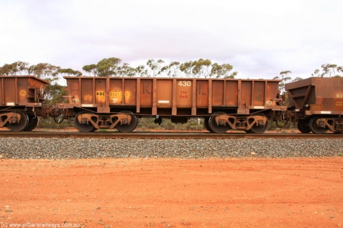 100822 5967
WOC type iron ore waggon WOC 31370 is one of a batch of thirty built by Goninan WA between October 1997 to January 1998 with fleet number 430 for Koolyanobbing iron ore operations with a 75 ton capacity, Binduli Triangle August 22, 2010.
Keywords: WOC-type;WOC31370;Goninan-WA;