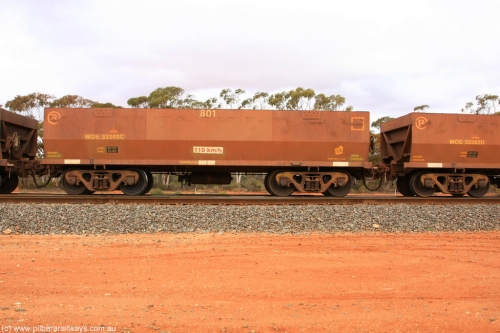 100822 5982
WOE type iron ore waggon WOE 33302 is one of a batch of one hundred and forty one built by United Goninan WA between November 2005 and April 2006 with serial number 950142-007 and fleet number 801 for Koolyanobbing iron ore operations, Binduli Triangle 22nd August 2010.
Keywords: WOE-type;WOE33302;United-Goninan-WA;950142-007;