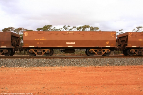 100822 6000
WOE type iron ore waggon WOE 33460 is one of a batch of one hundred and twenty eight built by United Group Rail WA between August 2008 and March 2009 with serial number 950211-002 and fleet number 8965 for Koolyanobbing iron ore operations, Binduli Triangle August 22, 2010.
Keywords: WOE-type;WOE33460;United-Group-Rail-WA;950211-002;