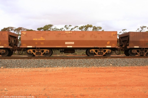 100822 6002
WOE type iron ore waggon WOE 33490 is one of a batch of one hundred and twenty eight built by United Group Rail WA between August 2008 and March 2009 with serial number 950211-030 and fleet number 8984 for Koolyanobbing iron ore operations, Binduli Triangle 22nd August 2010.
Keywords: WOE-type;WOE33490;United-Group-Rail-WA;950211-030;