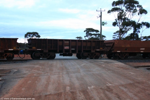 100822 6207
WOD type iron ore waggon WOD 31483 is one of a batch of sixty two built by Goninan WA between April and August 2000 with serial number 950086-055 and fleet number 546 for Koolyanobbing iron ore operations with a 75 ton capacity for Portman Mining to cart their iron ore to Esperance, now with PORTMAN painted out, on empty train 1416 at Hampton, August 22, 2010.
Keywords: WOD-type;WOD31483;Goninan-WA;950086-055;