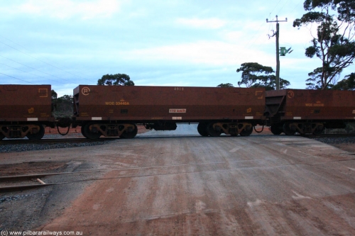 100822 6210
WOE type iron ore waggon WOE 33440 is one of a batch of seventeen built by United Group Rail WA between July and August 2008 with serial number 950209-004 and fleet number 8938 for Koolyanobbing iron ore operations, on empty train 1416 at Hampton, August 22, 2010.
Keywords: WOE-type;WOE33440;United-Group-Rail-WA;950209-004;