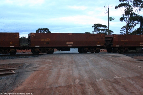 100822 6214
WOE type iron ore waggon WOE 33429 is one of a batch of one hundred and forty one built by United Group Rail WA between November 2005 and April 2006 with serial number 950142-134 and fleet number 8928 for Koolyanobbing iron ore operations, on empty train 1416 at Hampton, August 22, 2010.
Keywords: WOE-type;WOE33429;United-Group-Rail-WA;950142-134;