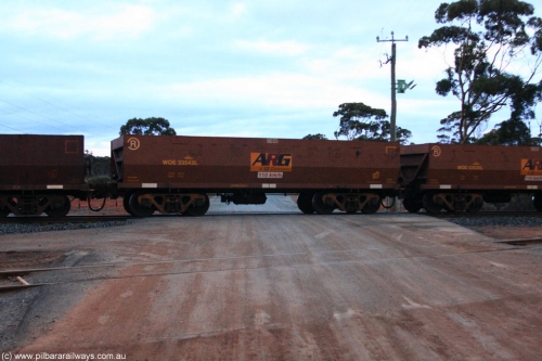 100822 6244
WOE type iron ore waggon WOE 33543 is one of a batch of one hundred and twenty eight built by United Group Rail WA between August 2008 and March 2009 with serial number 950211-083 and fleet number 9033 for Koolyanobbing iron ore operations, on empty train 1416 at Hampton, 22nd August 2010.
Keywords: WOE-type;WOE33543;United-Group-Rail-WA;950211-083;