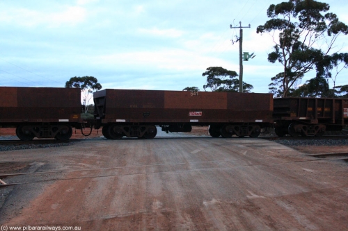 100822 6255
WOE type iron ore waggon WOE 30300 is one of a batch of one hundred and thirty built by Goninan WA between March and August 2001 with serial number 950092-050 and fleet number 641 for Koolyanobbing iron ore operations, on empty train 1416 at Hampton, 22nd August 2010.
Keywords: WOE-type;WOE30300;Goninan-WA;950092-050;