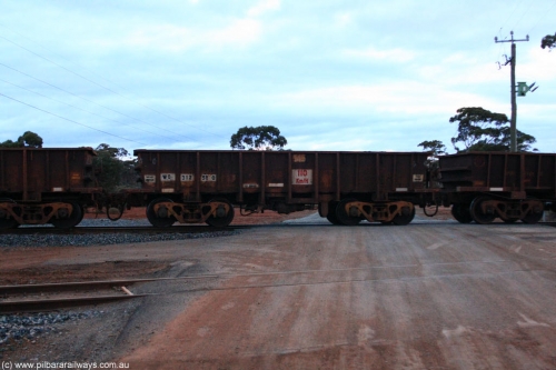 100822 6262
WO type iron ore waggon WO 31258 is one of a batch of eighty six built by WAGR Midland Workshops between 1967 and March 1968 with fleet number 145 for Koolyanobbing iron ore operations, with a 75 ton and 1018 ft³ capacity, on empty train 1416 at Hampton, August 22, 2010. This unit was converted to WOS superphosphate in the late 1980s till 1994 when it was re-classed back to WO.
Keywords: WO-type;WO31258;WAGR-Midland-WS;WOS-type;