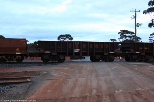 100822 6267
WOD type iron ore waggon WOD 31451 is one of a batch of sixty two built by Goninan WA between April and August 2000 with serial number 950086-023 and fleet number 514 for Koolyanobbing iron ore operations with a 75 ton capacity for Portman Mining to cart their Koolyanobbing iron ore to Esperance, now with PORTMAN painted out, on empty train 1416 at Hampton, August 22, 2010.
Keywords: WOD-type;WOD31451;Goninan-WA;950086-023;