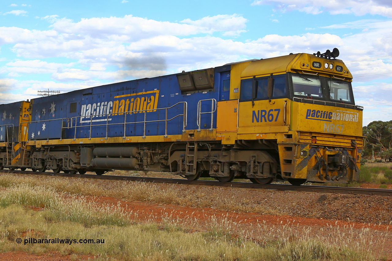 210407 9845
Parkeston, Pacific National's NR class unit NR 67 leads intermodal freight service 2MP5 as it heads for Kalgoorlie and ultimately Perth. NR 67 was built by Goninan WA for National Rail in 1996 and is a GE Cv40-9i model with serial number 7250-12 / 96-269. 7th of April 2021.
Keywords: NR-class;NR67;Goninan-WA;GE;Cv40-9i;7250-12/96-269;