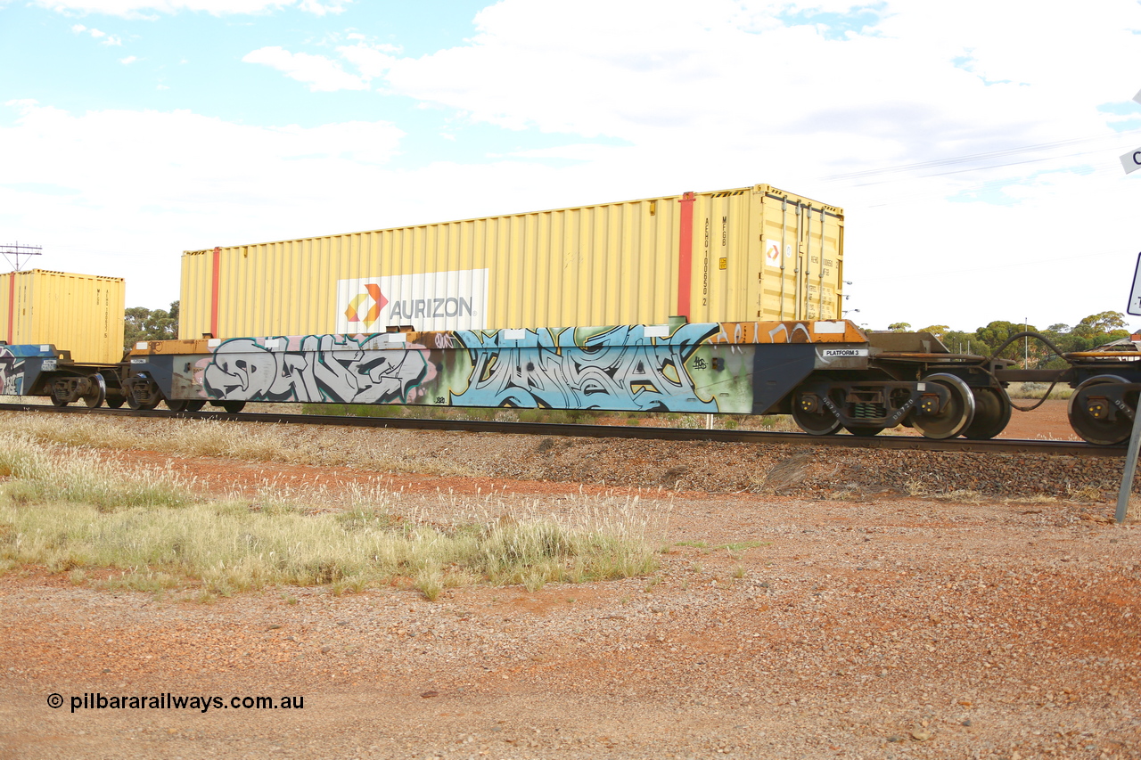 210407 9857
Parkeston, 2MP5 intermodal train, RQZY 7062, platform 3 with an Aurizon 48' MFGB type container AEHQ 100650. The RQZY type is a five unit bar coupled well container waggon built as one of a batch of thirty two by Goninan NSW for National Rail in 1995/96.
Keywords: RQZY-type;RQZY7062;Goninan-NSW;