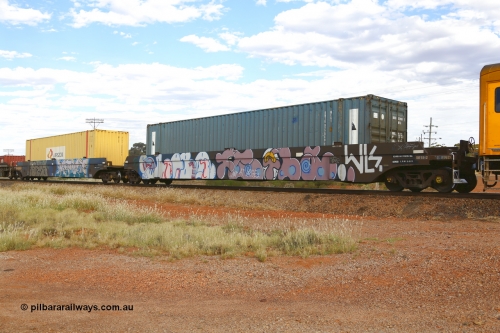 210407 9848
Parkeston, 2MP5 intermodal train, CQWY type well waggon pair CQWY 5015, platform 2 with a Royal Wolf 48' type MFG1 container RWTU 922049 and platform 1 with Aurizon 48' MFGB type container AEHQ 100608. The CQWY well waggon pairs were built by Bluebird Rail Operations SA in a batch of sixty pairs in 2008 for CFCLA.
Keywords: CQWY-type;CQWY5015;CFCLA;Bluebird-Rail-Operations-SA;