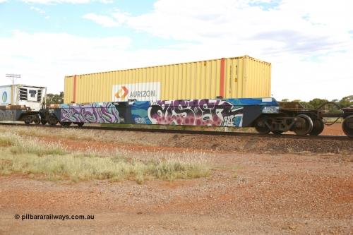 210407 9858
Parkeston, 2MP5 intermodal train, RQZY 7062, platform 4 with an Aurizon 48' MFGB type container AEHQ 100637. The RQZY type is a five unit bar coupled well container waggon built as one of a batch of thirty two by Goninan NSW for National Rail in 1995/96.
Keywords: RQZY-type;RQZY7062;Goninan-NSW;