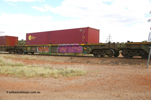 210407 9874
Parkeston, 2MP5 intermodal train, RRXY 9, platform 2 with a CARU Specialized Leasing 40' 4FG1 type container SLZU 750088. The RRXY type 5-pack well waggon set is one of eleven built by Bradken Qld in 2002 for Toll from a Williams-Worley design.
Keywords: RRXY-type;RRXY9;Williams-Worley;Bradken-Rail-Qld;